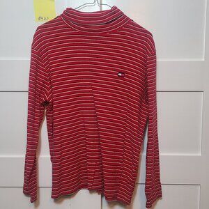 Tommy Hilfiger Red/Whote Striped Long Sleeve Turtle Neck Shirt Mens Sz XL